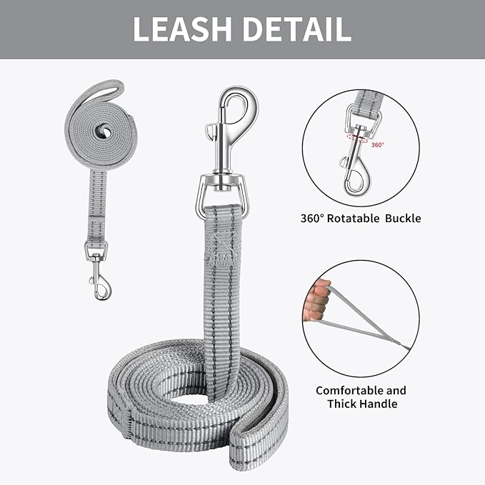 AMTOR Small Dog Harness with Leash Set, No Escape Easy Walk Puppy Harnesses for Training Walking, Step-in Reflective Soft Dogs Vest for XS S Medium Extra-Small Large Sized Dog(Grey) AMTOR