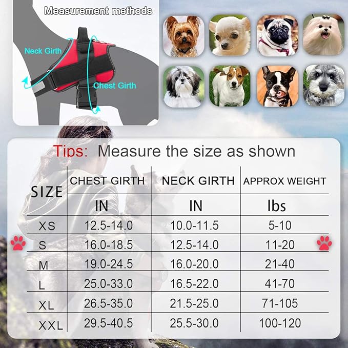 Bolux Dog Harness, No-Pull Reflective Dog Vest, Breathable Adjustable Pet Harness with Handle for Outdoor Walking - No More Pulling, Tugging or Choking (Red, S) Bolux