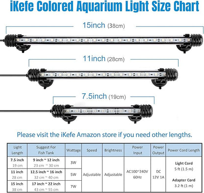 iKefe 7.5" Timer Color Changing LED Fish Tank Aquarium Submersible Light with Remote/Colored Aquarium LED Tank Lights Fixture for Underwater Decorations, Plant Grow, Saltwater Freshwater Fish, KT6007 iKefe