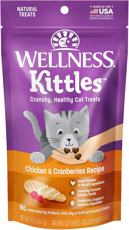 Wellness Kittles Crunchy Natural Grain Free Cat Treats, Chicken & Cranberries Recipe, All Life Stages, 2-Ounce Bag WellnessNaturalPetFood