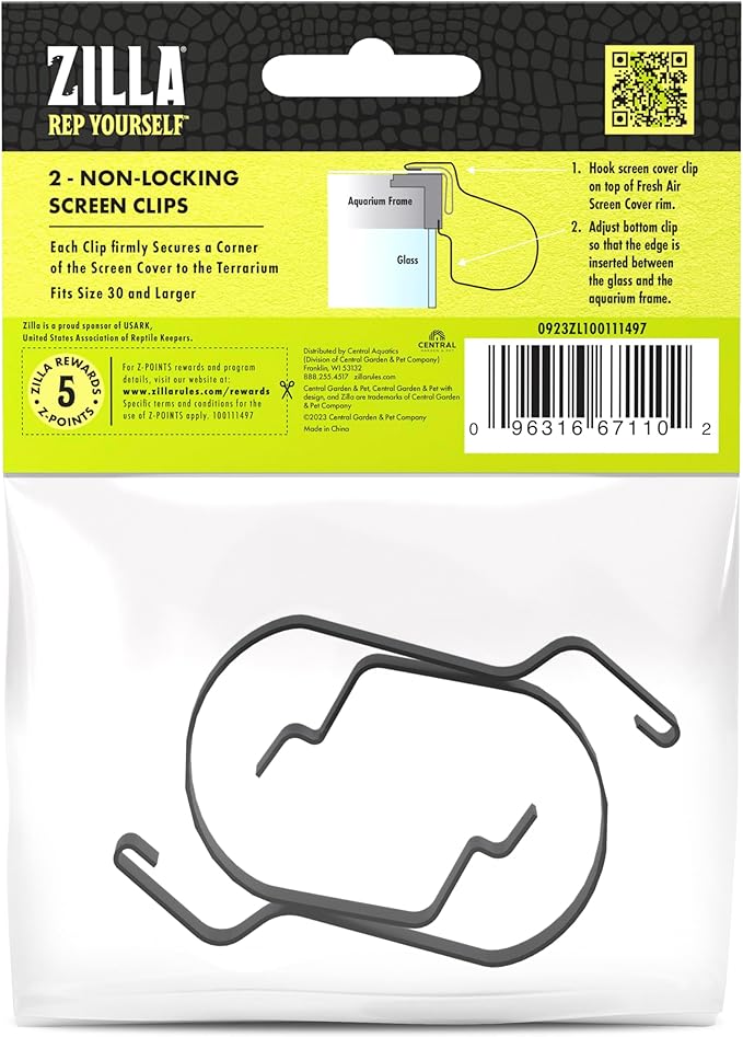 Zilla Reptile Terrarium Fresh Air Screen Non-Locking Clips, 2 Pack, Large Zilla