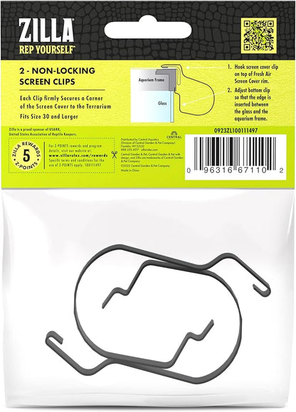 Zilla Reptile Terrarium Fresh Air Screen Non-Locking Clips, 2 Pack, Large Zilla