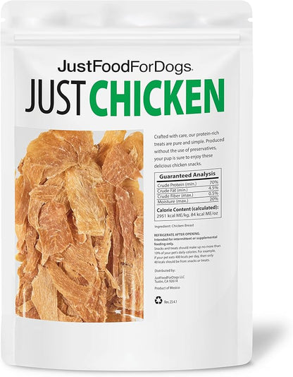 JustFoodForDogs Healthy Dog Treats, Single-Ingredient, Chicken Breast, 5 oz - PAWPICO