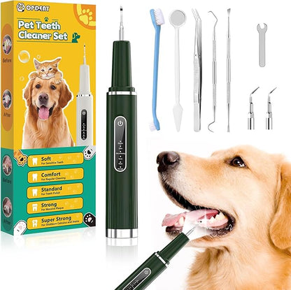 Dog Plaque Remover for Teeth - Pet Ultrasonic Tooth Cleaner, 6 Adjustable Modes Dog Teeth Cldaning Kit with LED Light, Cats and Dogs Tartar Remover for Teeth (Green, Large) PAWPICO