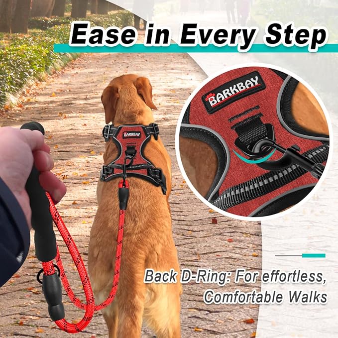 BARKBAY Dog Harness No Pull for Large Dogs - Adjustable, Reflective, Comfortable, No Choke, Heavy-Duty - Perfect for Outdoor Training, Walking, and Hiking - Strong & Durable - XL & Roi Red BARKBAY