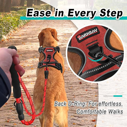 BARKBAY Dog Harness No Pull for Large Dogs - Adjustable, Reflective, Comfortable, No Choke, Heavy-Duty - Perfect for Outdoor Training, Walking, and Hiking - Strong & Durable - L & Roi Red BARKBAY