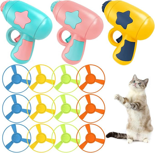 15 Pieces Cat Fetch Toy with Colorful Flying Propellers Set, Cat Playing Tracking Interactive Toys for Kitten Chasing Training Hunting - PAWPICO