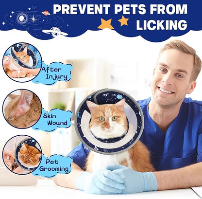 Cat Cone, Breathable Cat Cone Collar Soft, Adjustable Cat Cone to Stop Licking, Water Resistant Neck Cone for Cats with Air Mesh, Protective Cat Recovery E Collar for Cat Kitten（Star,M GoGoPaw
