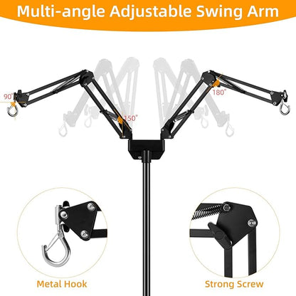 Dual Reptile Lamp Stand Reptile Heat Lamp Stand, Adjustable Reptile Light Stand (15.7-74.3inch) with 360°Swing Arm and Anti-tip Clip,Reptile Lamp Holder for Reptile Tank and Amphibians Cage PAWPICO