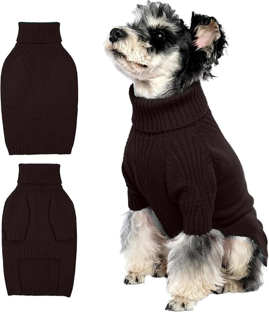 IECOii Dog Sweater,Dog Sweaters for Medium Dogs Girls Boys,Doggie Sweater Christmas,Pet Sweatshirt Knitwear Outfit for Holiday,KnitTurtleneck Warm Clothes for French Bulldog,Boston Terrier(Brown,M) - PAWPICO