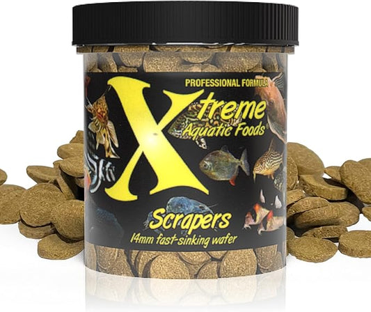 Xtreme Scrapers Wafers - Premium 14mm Fast-Sinking Fish Food – Nutrient & Cellulose Rich Ideal for Nocturnal Feeders, Catfish, Plecostomus Species, and Loaches – USA Farm Grown (2oz) XtremeAquaticFoods