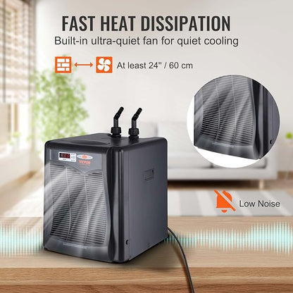 VEVOR Aquarium Chiller, 110 Gal 416 L, 1/3 HP Hydroponic Water Chiller, Quiet Refrigeration Compressor for Seawater and Fresh Water, Fish Tank Cooling System with Pump/Hose, for Jellyfish, Coral Reef VEVOR