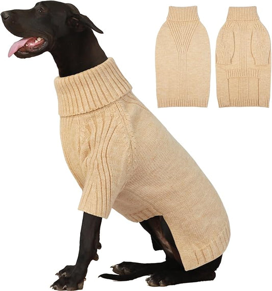 IECOii Extra-Large Dog Sweater 5XL,Christmas Dog Sweaters for Extra Large Dogs Girl Boy,Turtleneck Knitted Knitwear Easy On Doggie Sweatshirt Dog Sweater for Doberman,Great Dane(Apricot,XXXXXL) - PAWPICO