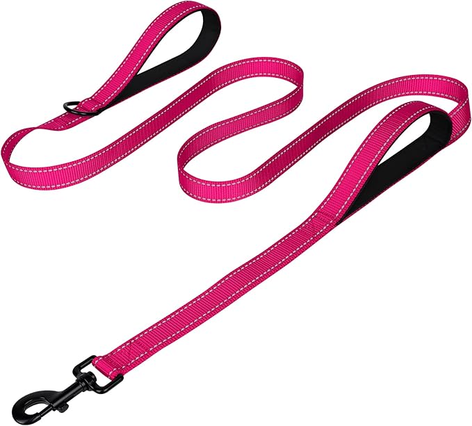 Joytale Dog Leash Heavy Duty for Large Dogs That Pull, Double Handle for Traffic Control, Double-Sided Reflective Leashes for Large Medium Dogs Night Safety, 4FT, Hot Pink Joytale