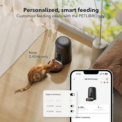 PETLIBRO Automatic Cat Feeder, Wi-Fi Rechargeable Cat Food Dispenser Battery-Operated with 30-Day Life, AIR 2.4G Wi-Fi Timed Pet Feeder for Cat & Dog, 2L Auto Cat Feeder, Black - PAWPICO