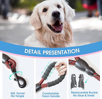 BAAPET 2/4/5/6 FT Dog Leash with Comfortable Padded Handle and Highly Reflective Threads for Small Medium and Large Dogs (5FT-1/2'', Black Red) BAAPET