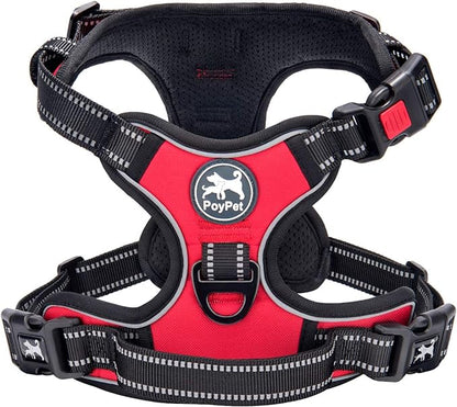 PoyPet No Pull Dog Harness, No Choke Front Clip Dog Reflective Harness, Adjustable Soft Padded Pet Vest with Easy Control Handle for Small to Large Dogs(Red,M) PoyPet