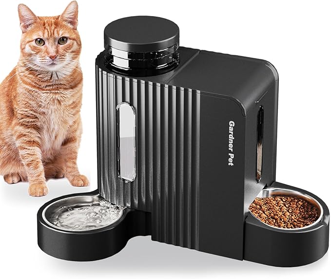 Gardner Pet Automatic Gravity Cat Food Feeder and Water Dispenser Stainless Steel Two-in-One Set Large Capacity Dispenser for Pets Dogs, Puppies, Kittens - PAWPICO