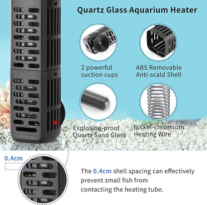 HiTauing Aquarium Heater, 50W/100W/200W/300W/500W Submersible Fish Tank Heater with Over-Temperature Protection and Automatic Power-Off When Leaving Water for Saltwater and Freshwater HiTauing