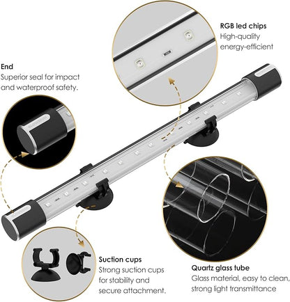 Aquarium Lights, Underwater LED Full Spectrum Aquarium Lights, IP68 Double Waterproof Submersible Aquarium Lights,10 Light Modes and infinitely dimmable, Aquarium Lights with Timer auto on/of GLOWRIUM