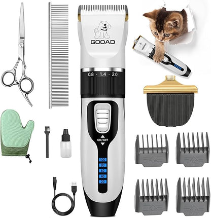 Cat Clippers for Matted Hair, Cat Grooming Kit, Cordless Cat Shaver for Long Hair, Low Noise Paw Trimmer, Cat Hair Trimmer for Grooming,Quiet Pet Hair Clippers Tools for Cats Dogs (White) - PAWPICO