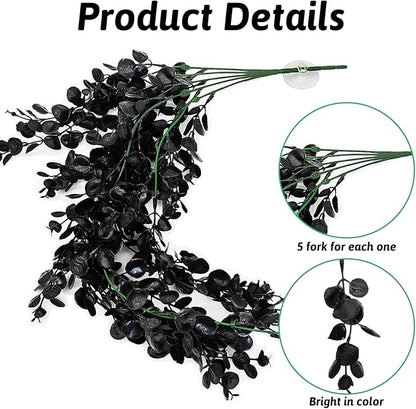 Hamiledyi Reptile Plants, 2 Pack Hanging Terrarium Plants, Artificial Leaves Habitat Decorations with Suction Cup, Fake Amphibian Plants for Bearded Dragon Lizard Hermit Crab Geckos Chameleon(Black) Hamiledyi