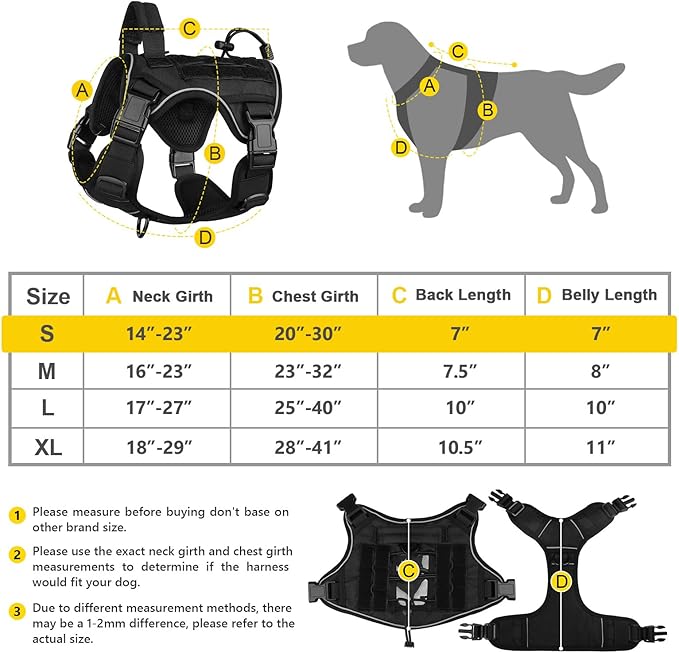 WINGOIN Black Tactical Dog Harness for Medium Small Dogs No Pull Adjustable Reflective Military Pet Harness with Easy Control Handle with Hook & Loop Panels for Walking Hiking Training WINGOIN