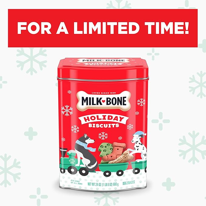 Milk-Bone Limited Edition Holiday Dog Treats, Small Biscuits, 24 Ounce Reusable Tin (Pack of 2) - PAWPICO