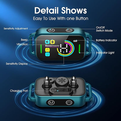 DINJOO Bark Collar, Dog Bark Collar for Large Medium Small Dogs,Smart Bark Collar,Rechargeable Anti Barking Training Collar with 8 Adjustable Sensitivity,Bark Collar with Beep (Blue) - PAWPICO