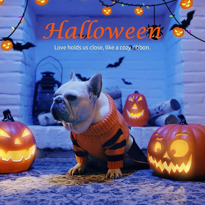 Dog Halloween Sweater for X-Small Size Dog - Puppy Gift Medium Warm Pumpkin Clothes in Winter, Turtleneck Pullover Design for Boy Girl Pet, Doggies, Cat, Kitten Pug Bulldog (XS, Orange, Black) - PAWPICO