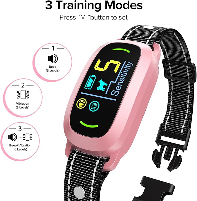 Dog Bark Collar, Rechargeable Smart Collar, Anti Barking Training Collar with 5 Adjustable Sensitivity Beep Vibration, Bark Collar for Large Medium Small Dogs (Pink) FAFAFROG