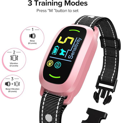 Dog Bark Collar, Rechargeable Smart Collar, Anti Barking Training Collar with 5 Adjustable Sensitivity Beep Vibration, Bark Collar for Large Medium Small Dogs (Pink) FAFAFROG