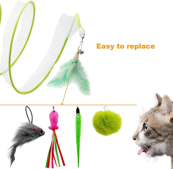 Spiral Tunnel Cat Toy, Self Play Cat Hunting Spiral Tunnel Toy Spiral Cat Toy, Folded Cat Tunnel Spring Toy for Indoor Cats (Green) - PAWPICO