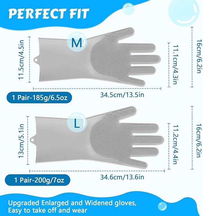 Pecute Pet Grooming Gloves, Large, Gray, Heat Resistant, High-Density Teeth, Silicone Dog Bathing Gloves with Enhanced Five Finger Design, for Washing, Bathing, and Massaging - PAWPICO