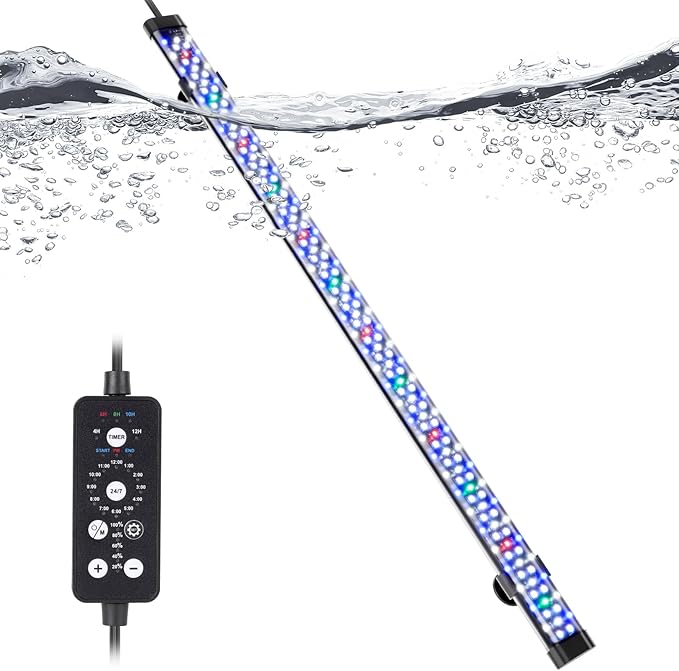 hygger Submersible LED Aquarium Light, 24W 26.8 in 24/7 Mode Fish Tank Light with 5 Rows Beads, with Timer 9 Colors and Adjustable Brightness, Full Spectrum IP68 Waterproof Light for Fish Tank 28-54in hygger