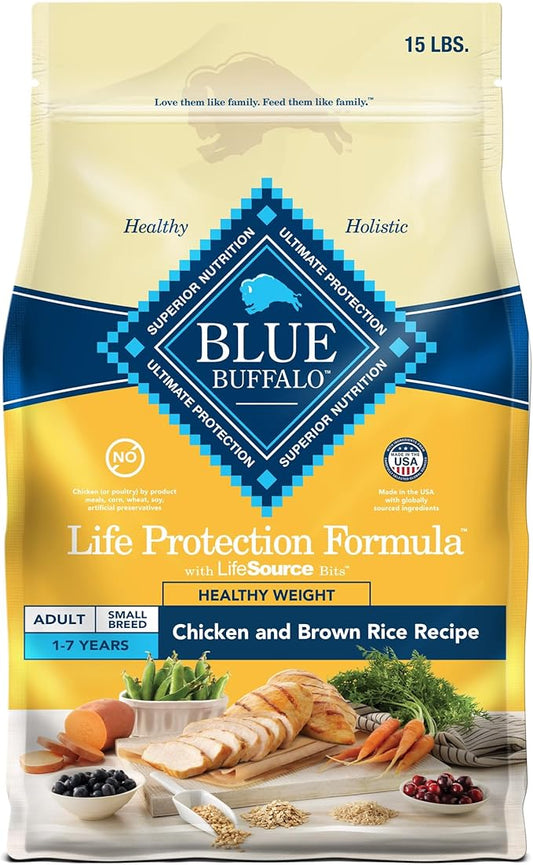 Blue Buffalo Life Protection Formula Healthy Weight Natural Small Breed Dry Dog Food, Supports an Ideal Weight, Made with Natural Ingredients, Chicken & Brown Rice Recipe, 15-lb Bag - PAWPICO