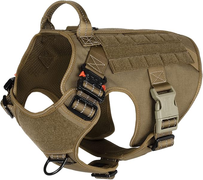 ICEFANG Tactical Dog Harness,Large Size, 2X Metal Buckle,Working Dog MOLLE Vest with Handle,No Pulling Front Leash Clip,Hook and Loop Panel ICEFANGDIRECT