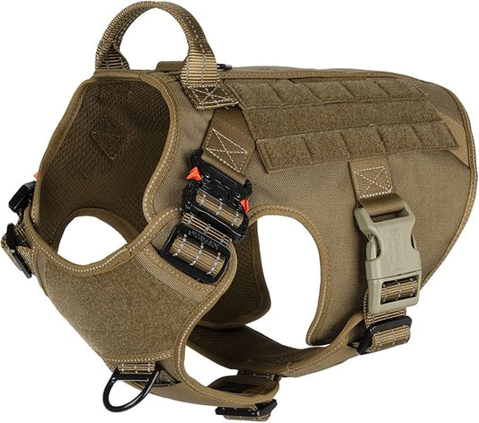 ICEFANG Tactical Dog Harness,Large Size, 2X Metal Buckle,Working Dog MOLLE Vest with Handle,No Pulling Front Leash Clip,Hook and Loop Panel ICEFANGDIRECT