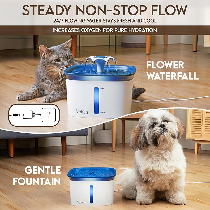 Veken 95oz/2.8L Pet Fountain, Automatic Cat Water Fountain Dog Water Dispenser with Replacement Filters for Cats, Dogs, Multiple Pets (Blue, Plastic) - PAWPICO