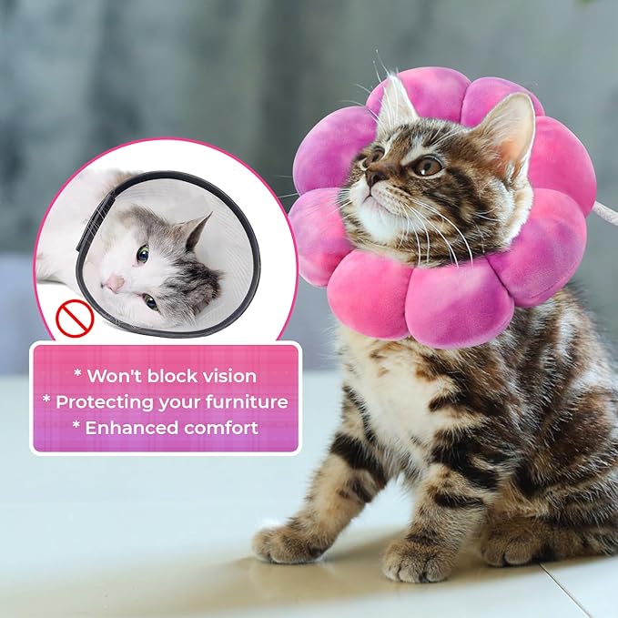 Flower Cat Cone, Uadonile Adjustable Cat Cone Collar, Soft Dog Elizabethan Collar Recovery E Collar After Surgery, Recovery E-Collar for Kittens/Puppies and Cats Recovery(Tie-dye Rose Purple, S) Uadonile