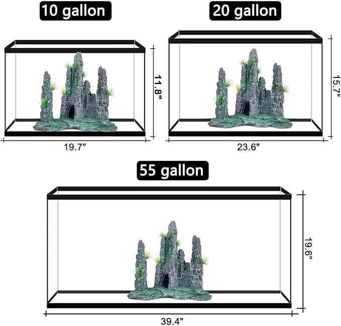 Aquarium Decoration Large and Tall for Fish Tank Rock Thematic Ornaments Aquarium Mountain View Stone Ornaments Aquarium Decor Tree House Cave Fish Tank Decoration - Large VMCN
