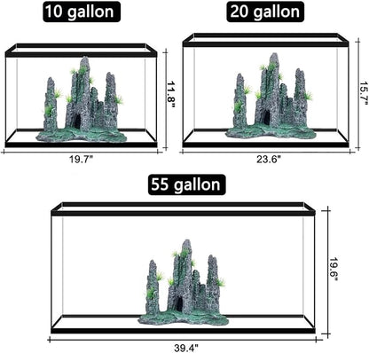 Aquarium Decoration Large and Tall for Fish Tank Rock Thematic Ornaments Aquarium Mountain View Stone Ornaments Aquarium Decor Tree House Cave Fish Tank Decoration - Large VMCN
