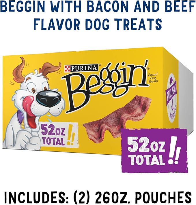 Purina Beggin' Strips With Real Meat Dog Treats With Bacon and Beef Flavors - (Pack of 2) 26 oz. Pouches - PAWPICO