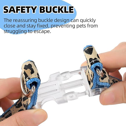 Mile High Life Leopard Dog Harness Collar Leash Set | Adjustable No Pull Dog Halter Harness for Small Breed Dogs | Easy Control for Training Walking | Blue, Small - PAWPICO