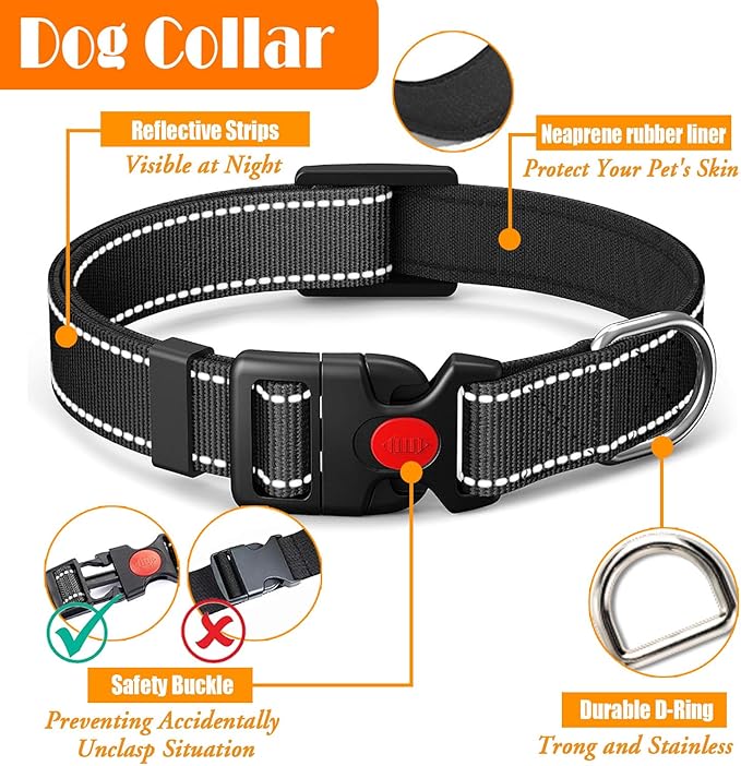 No Pull Dog Harness, Collar & Leash Set | Includes Dog Seat Belt, Collapsible Bowls & Poop Bag Dispenser. Ideal for Training, Walking, Hiking. Fits Small to Large Dogs(Black-S) Lovebegetslove