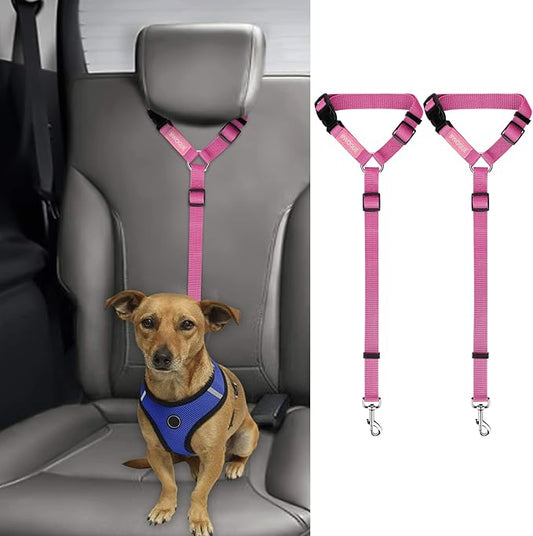 BWOGUE 2 Packs Dog Cat Safety Seat Belt Strap Car Headrest Restraint Adjustable Nylon Fabric Dog Restraints Vehicle Seatbelts Harness BWOGUEPetHome