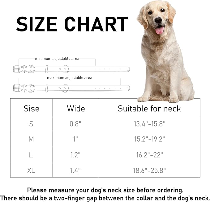 Dog Collar,Genuine Leather Dog Collar, Heavy Duty Dog Collar, Valentines Dog Collar for Small Dog, Medium Dog, Large Dog and Extra Large Dog (L: 1.2" Wide for 16.2"-22" Neck,Dual Stitch-Red) DAIHAQIKO