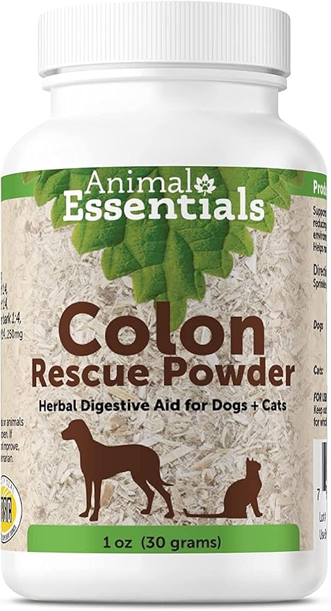Animal Essentials Colon Rescue Powder - Herbal Digestive Aid for Dogs & Cats, Phytomucil, Healthy Gastrointestinal Tract, Certified Organic Herbs, No Preservatives, Glycerin-Based Formula - 1 Oz AnimalEssentials