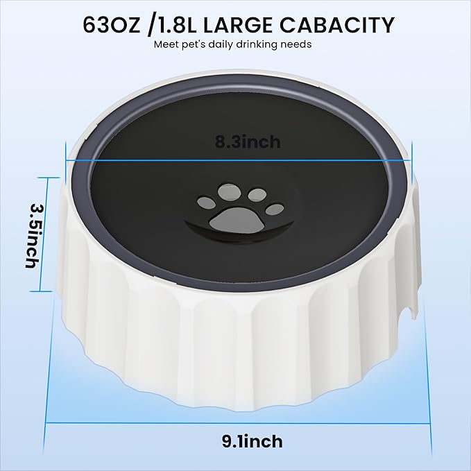 Dog Water Bowl No Spill 70oz/2L Large Capacity Dog Water Bowl Dispenser Non Slip No Splash Dog Water Bowl Pet Slow Feeder No Drip Dog Water Bowl on Vehicle Slow Water Bowl for Dogs and Cat Black - PAWPICO