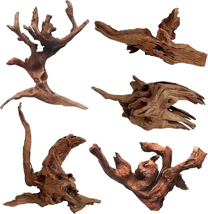 5 Pcs Driftwood Branches Aquarium Wood Decoration Natural Fish Tank Habitat Decor Wood for Lizard Assorted Size-Small Hamiledyi